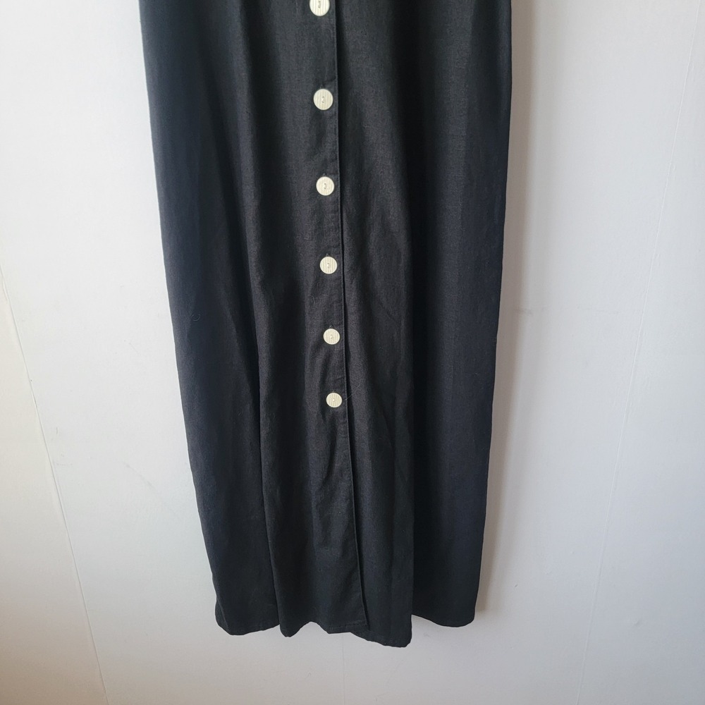 Erika womens Linen Blend Black Mother Of Pearl Midi Dress Size M sleeveless - Picture 4 of 7